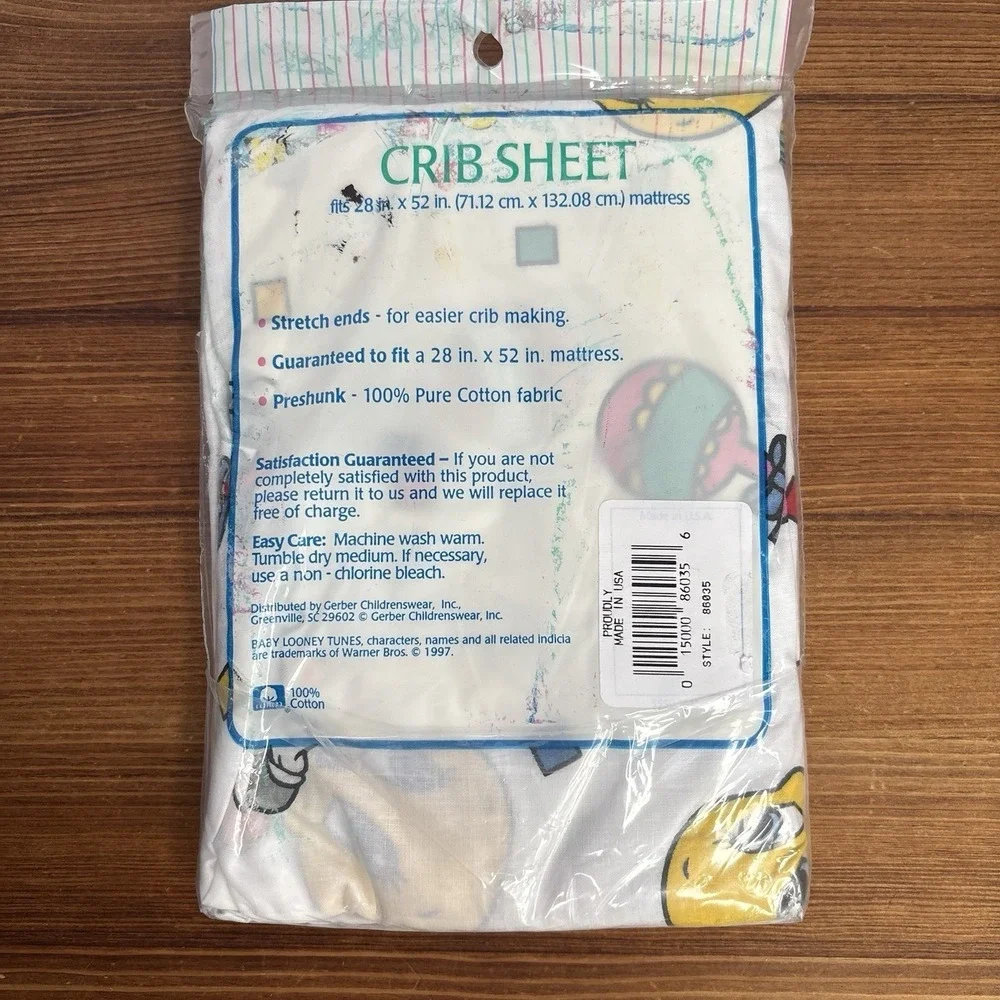 Vintage 1997 Baby Looney Tunes Bugs Tweety Crib Sheet NIP Gerber Cotton